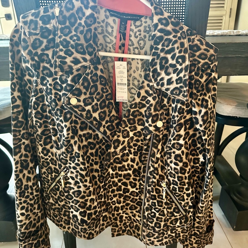 NWT WHBM leopard moto jacket.  Size 14